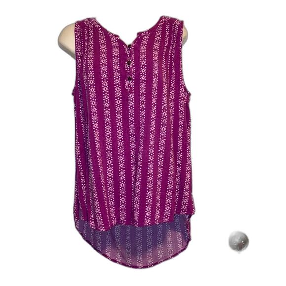 SONOMA Sleeveless Button Detail Fuschia White V Neck Bohemian Tunic Womens Large - Picture 1 of 13